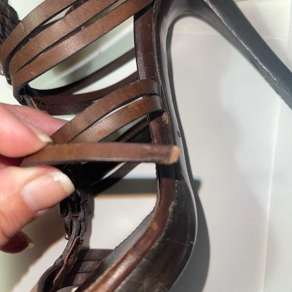 RALPH LAUREN COLLECTION PURPLE LABEL BROWN LEATHER HEELS ANKLE STRAP 7.5 ITALY - Picture 5 of 16